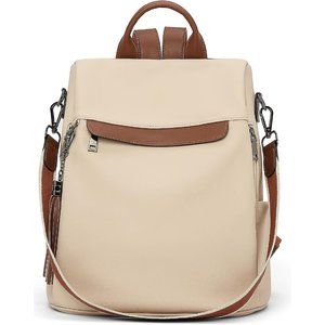 Women Contrast Creamy White PU Leather Anti Theft Travel Backpack Purse